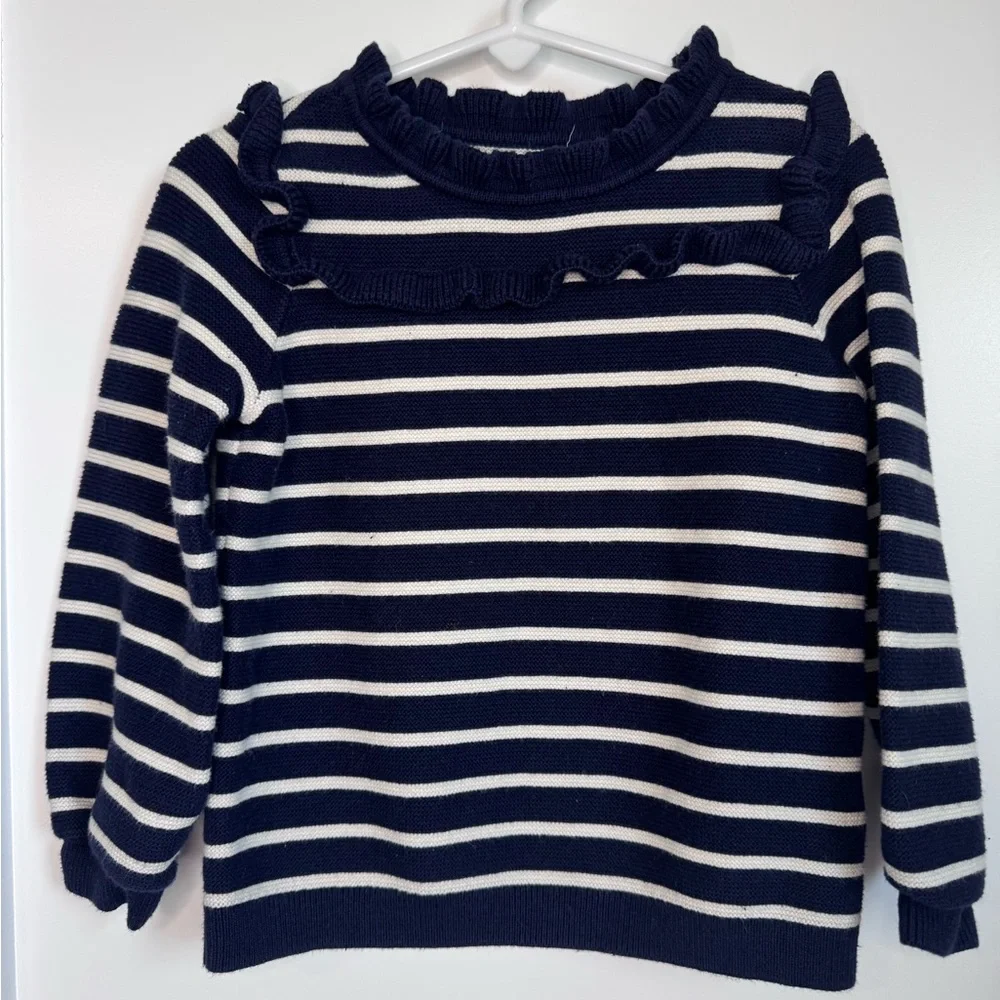Baby Gap Navy and White Stripe‎ Sweater with Ruffle Girl's Size 4T  Cotton Blend